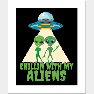 Chillin With my Aliens Funny Halloween Extraterrestrial Fan Posters and Art